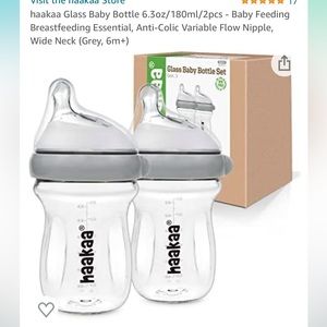 2 Brand New Glass Haakaa Baby Bottles